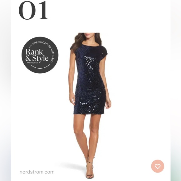 Eliza J Elegant Diamond Patterned Navy Sequin Mini Dress. Size 6 NWOT! - Picture 2 of 14